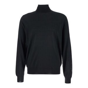 Plain Men Black Turtleneck With Long Sleeves In Wool Man